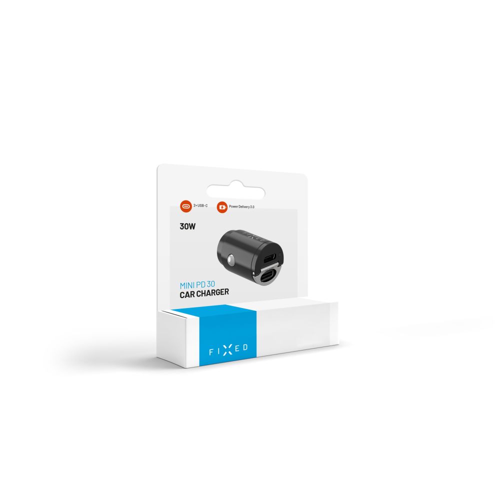 Auto-Ladegerät Fixed, 30W, 3A, 2 x USB-C, Schwarz