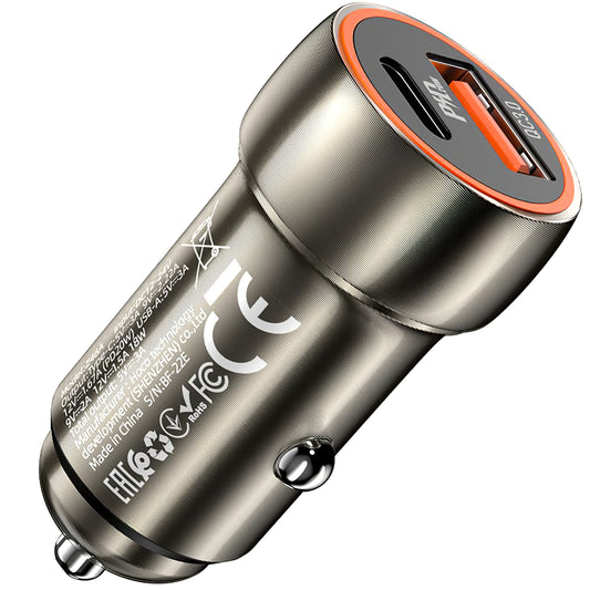 Car Charger HOCO Z46A, 20W, 3A, 1 x USB-A - 1 x USB-C, Grey