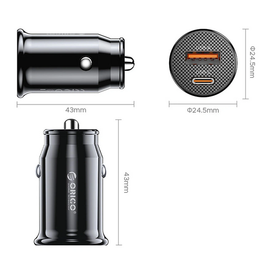 Orico PowerMini Auto-Ladegerät, 30W, 3A, 1 x USB-A - 1 x USB-C, Schwarz