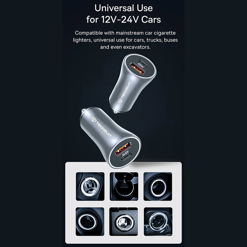 Auto-Ladegerät Techsuit C3 RescueVolt, 48W, 3A, 1 x USB-A - 1 x USB-C, Grau