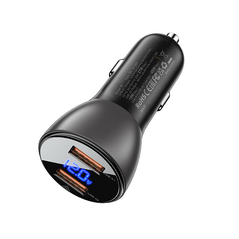 Autoladegerät Acefast B7, 45W, 4,5A, 2 x USB-A, Schwarz