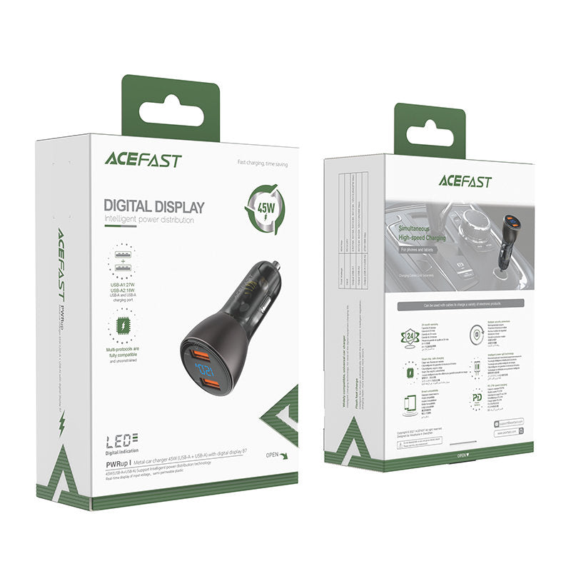 Autoladegerät Acefast B7, 45W, 4,5A, 2 x USB-A, Schwarz