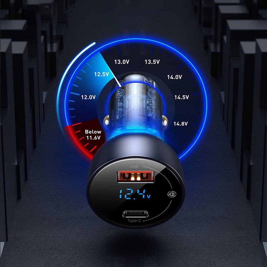 Baseus Car Charger, 65W, 5A, 1 x USB-A - 1 x USB-C, Gray CCKX-C0A