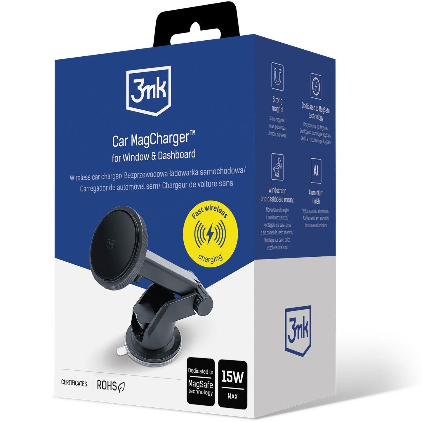 Auto Wireless Ladegerät 3MK MagCharger, 15W, 1.67A, Schwarz
