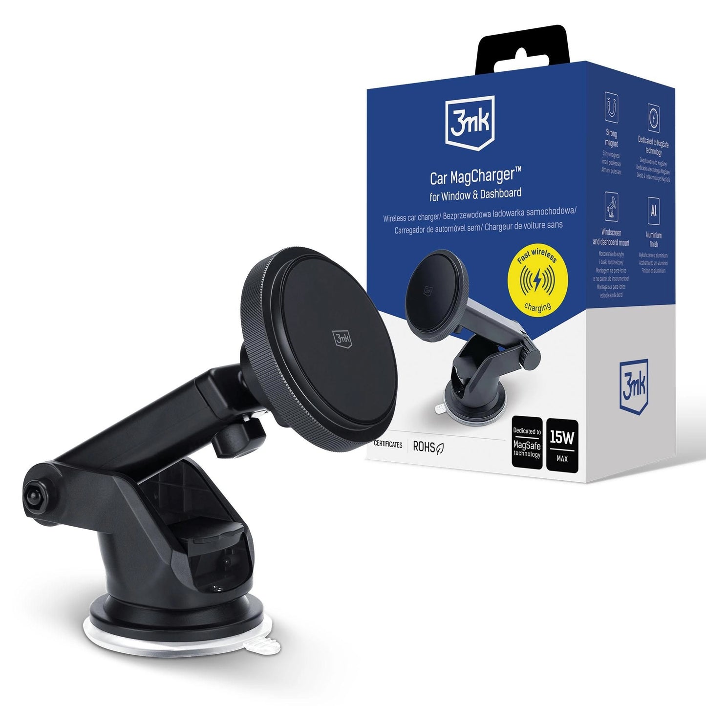 Auto Wireless Ladegerät 3MK MagCharger, 15W, 1.67A, Schwarz