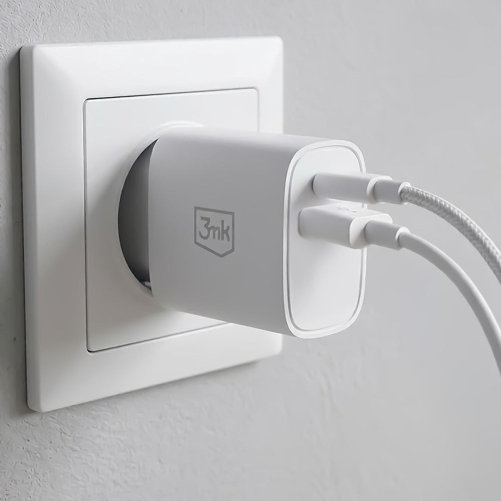 3MK FlowPower Netzladegerät, 25W, 1 x USB-A - 1 x USB-C, Weiß