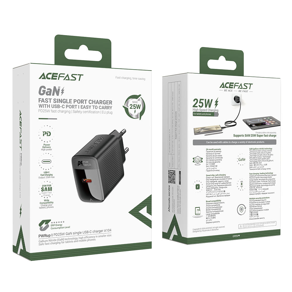 Netzladegerät Acefast A104, 25W, 3A, 1 x USB-C, Schwarz