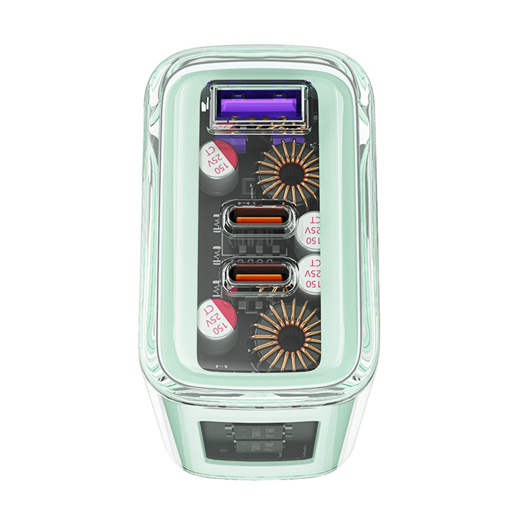 Acefast A45 Exploration Network Charger, 65W, 3.25A, 1 x USB-A - 2 x USB-C, Green