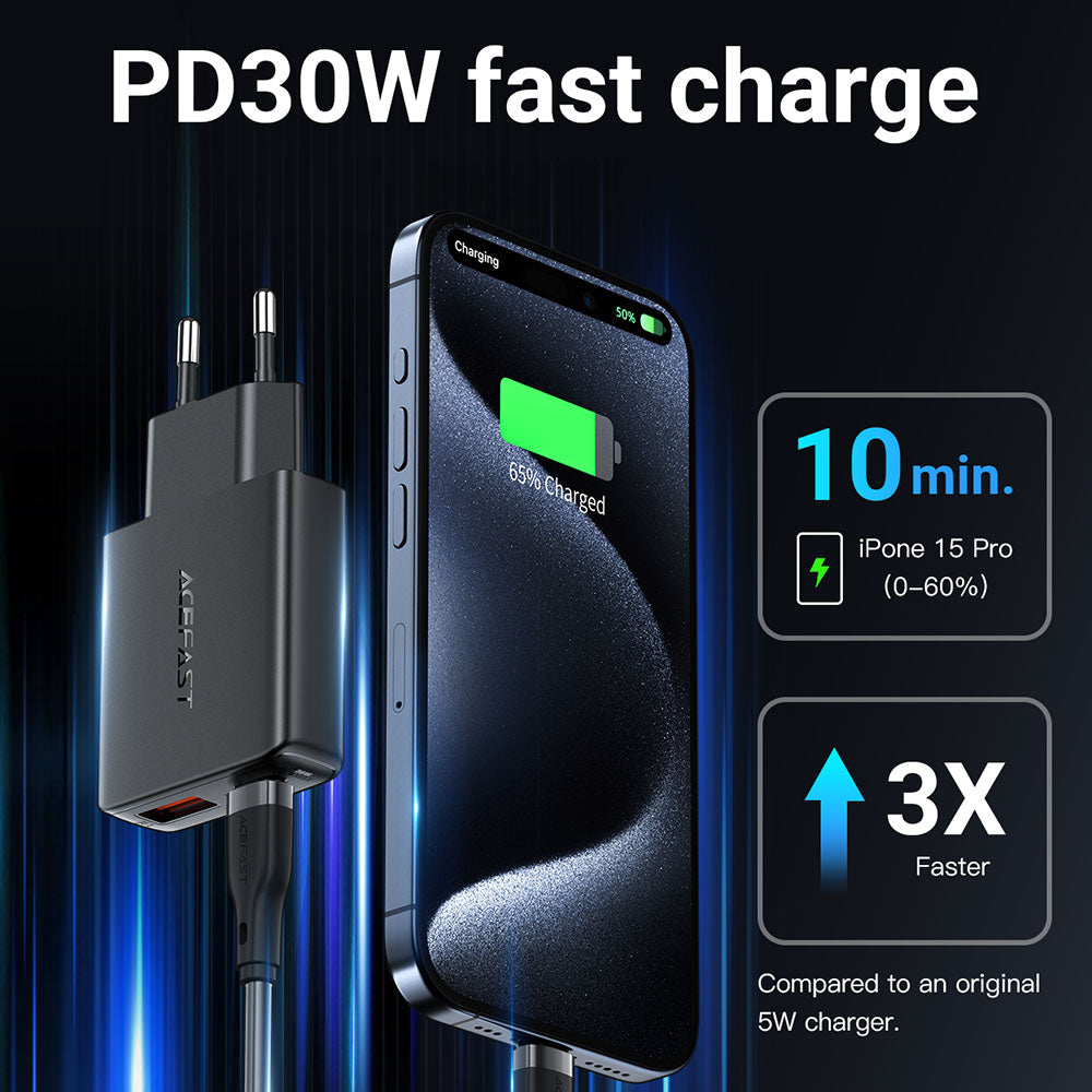 Netzladegerät Acefast A69, 30W, 3A, 1 x USB-A - 1 x USB-C, Schwarz
