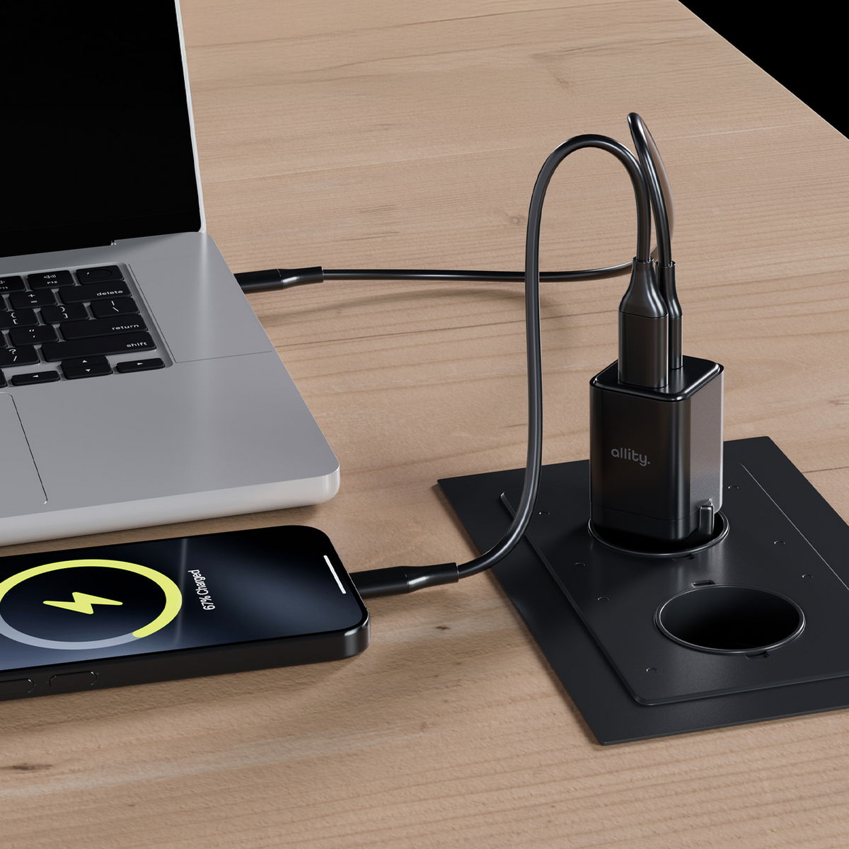 Netzladegerät Allity. ATC-01-30WAC Mini, 30W, 3A, 1 x USB-A - 1 x USB-C, Schwarz