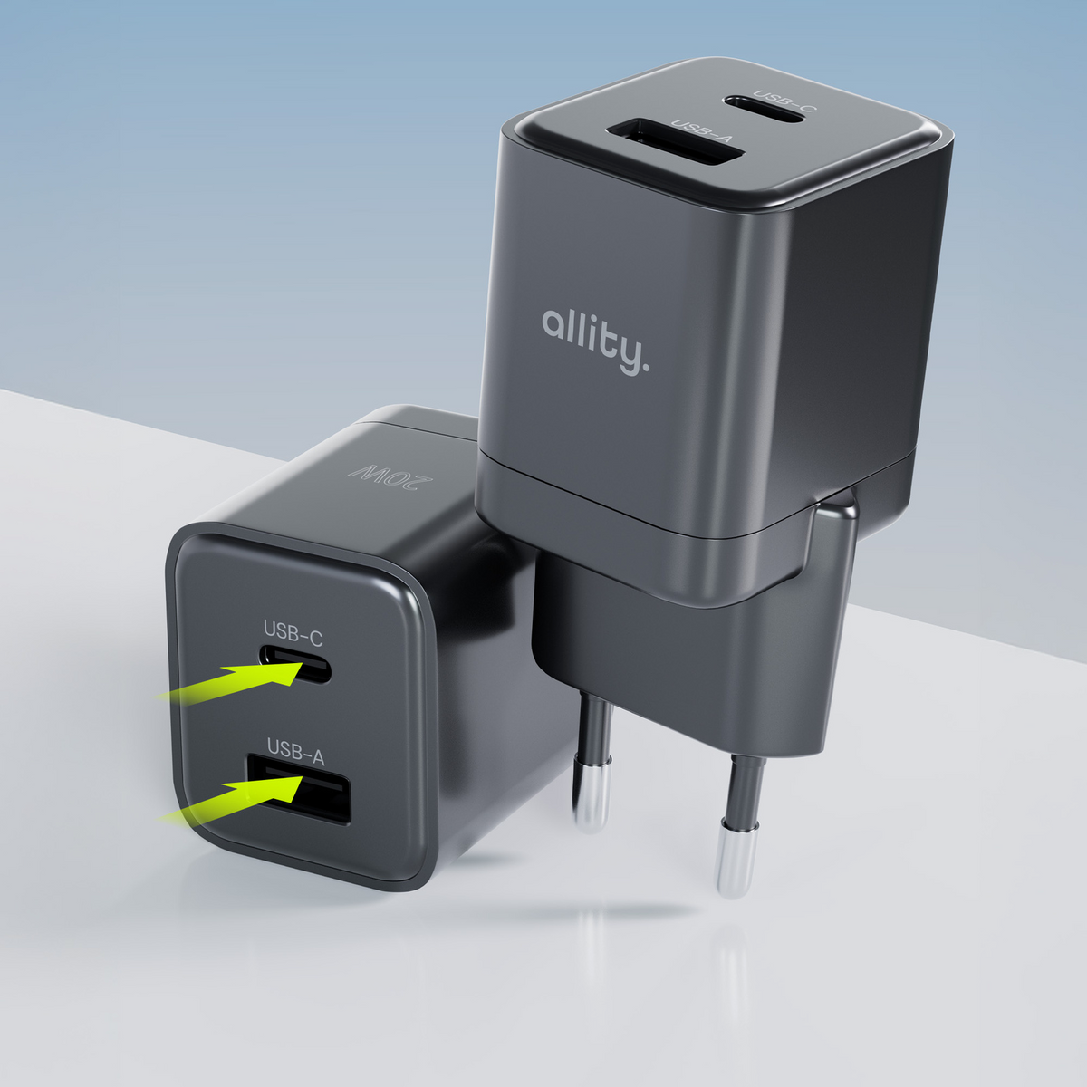 Netzladegerät Allity. ATC-01-30WAC Mini, 30W, 3A, 1 x USB-A - 1 x USB-C, Schwarz
