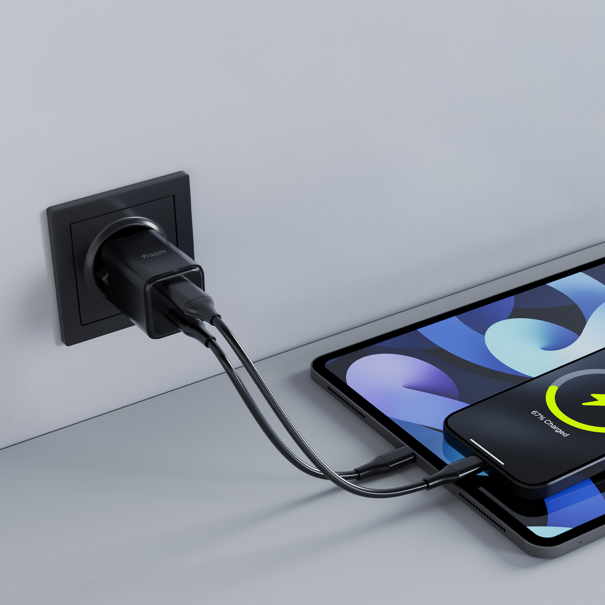 Netzladegerät Allity. ATC-01-30WAC Mini, 30W, 3A, 1 x USB-A - 1 x USB-C, Schwarz