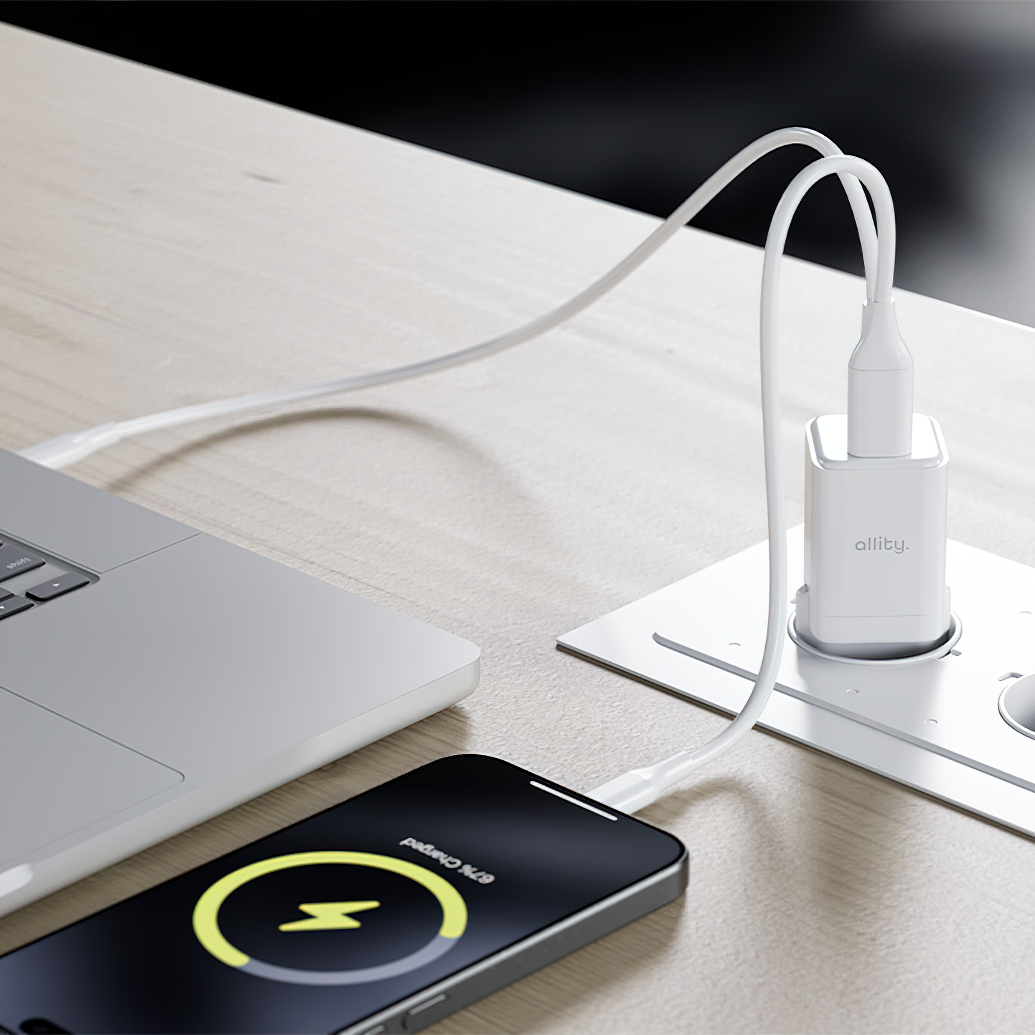 Allity Network Charger. ATC-01-30WAC Mini, 30W, 3A, 1 x USB-A - 1 x USB-C, White