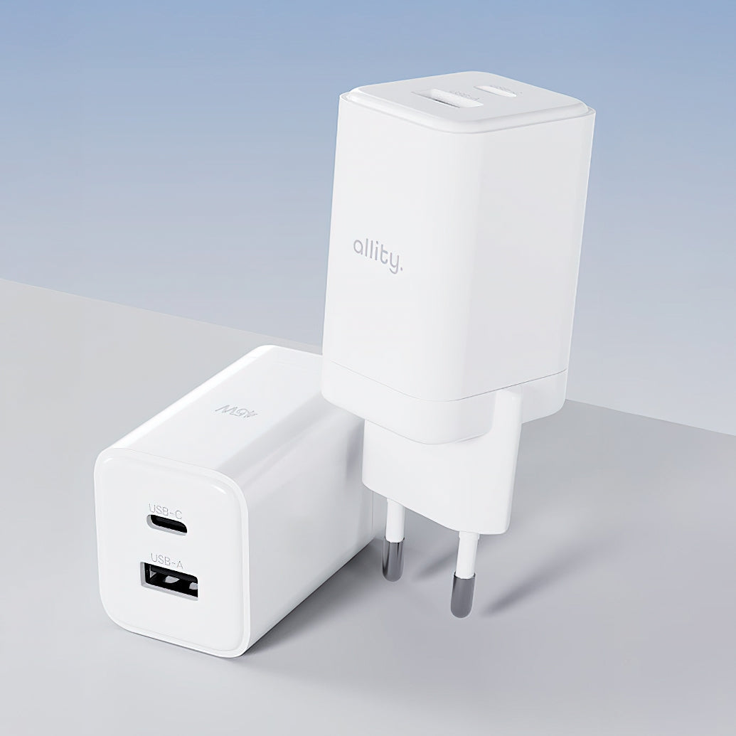Allity Network Charger. ATC-01-45WCC Fast, 45W, 3A, 1 x USB-A - 1 x USB-C, White