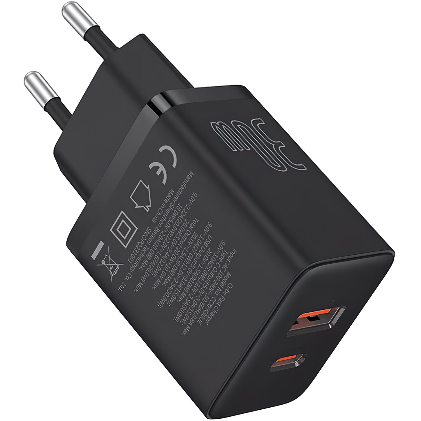 Netzwerk-Ladegerät Baseus Cube, 30W, 2,4A, 1 x USB-A - 1 x USB-C, Schwarz P10111404113113-00