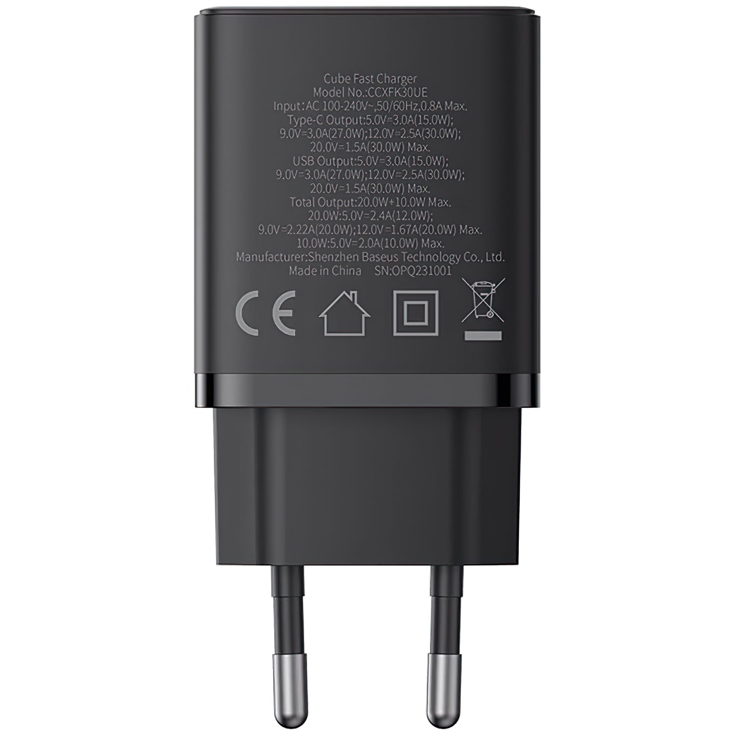 Netzwerk-Ladegerät Baseus Cube, 30W, 2,4A, 1 x USB-A - 1 x USB-C, Schwarz P10111404113113-00