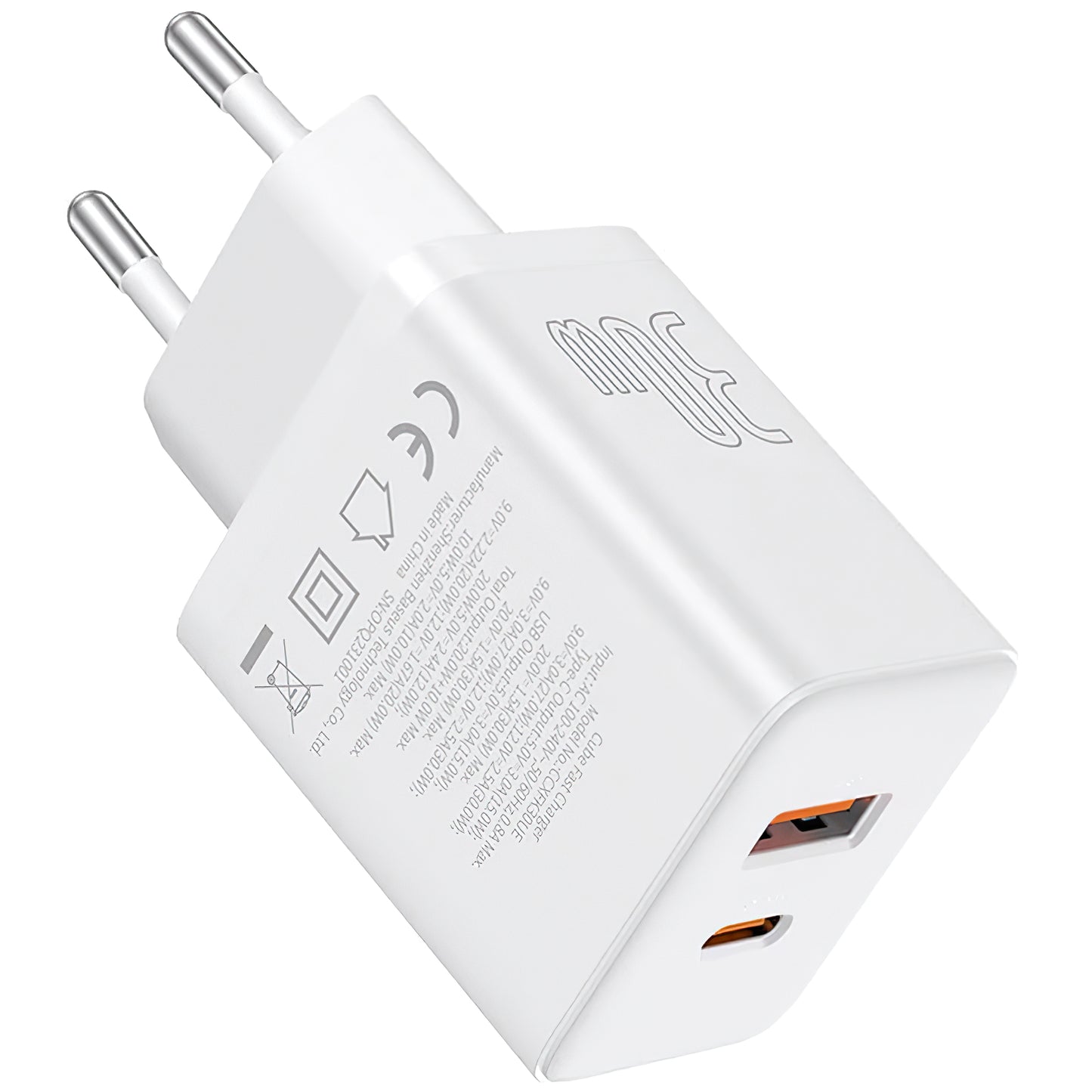 Netzwerk-Ladegerät Baseus Cube, 30W, 2,4A, 1 x USB-A - 1 x USB-C, Weiß P10111404213-00