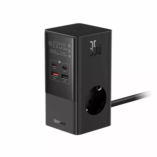 Baseus PowerCombo Netzwerk-Ladegerät, 35W, 5A, 2 x USB-A - 2 x USB-C - 3 x Schuko, Schwarz E00023606113-00