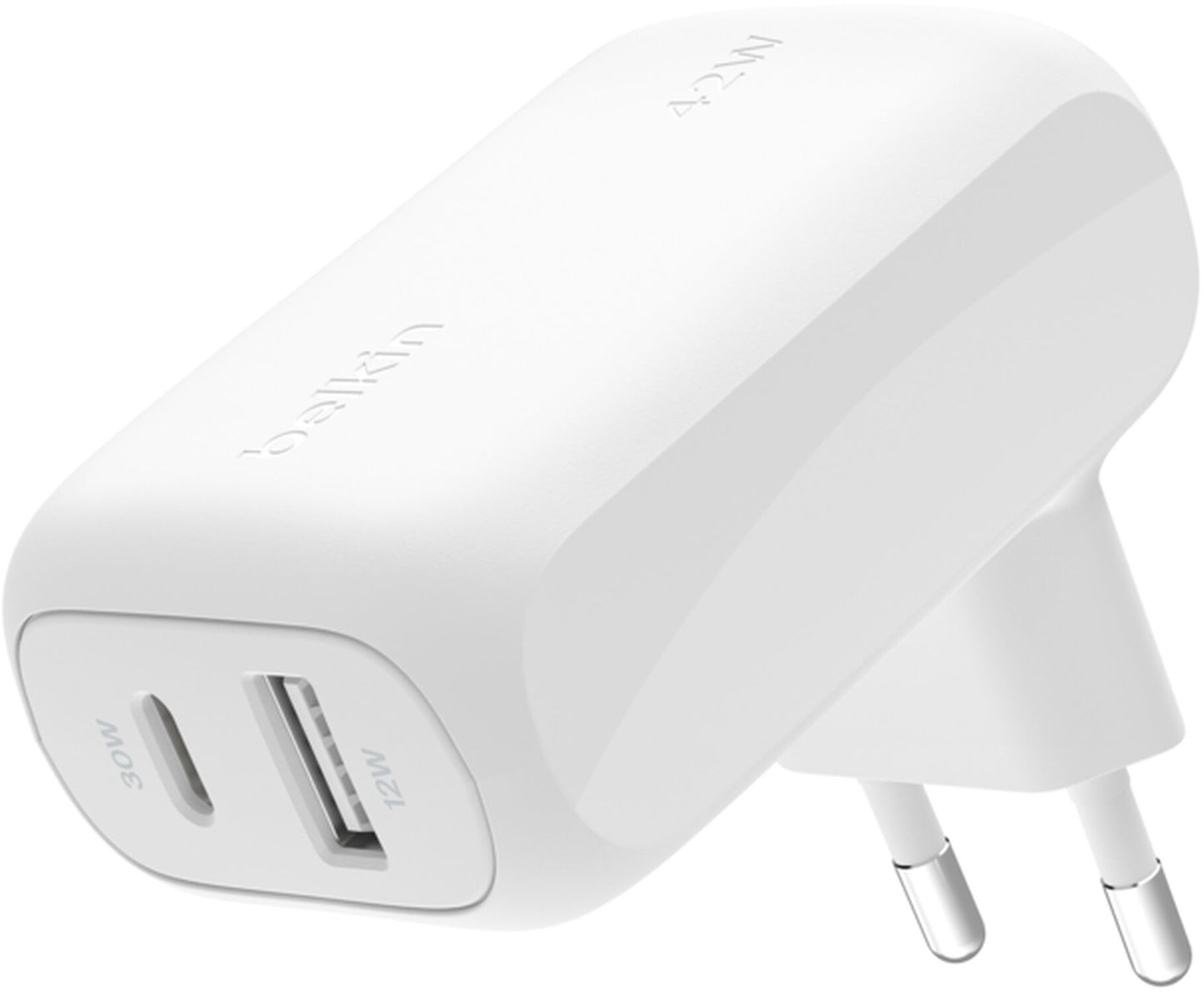 Belkin BoostCharge Dual Netzladegerät, 42W, 3A, 1 x USB-A - 1 x USB-C, Weiß WCB009vfWH