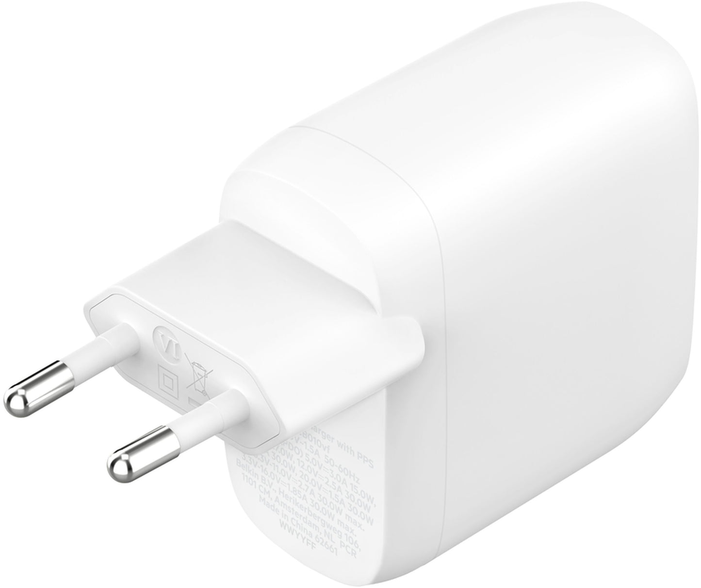 Belkin BoostCharge Pro Dual Wall Charger, 60W, 3A, 2 x USB-C, White WCB010vfWH