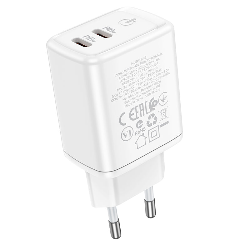Netzwerk-Ladegerät Borofone BN9, 35W, 3A, 2 x USB-C, Weiß