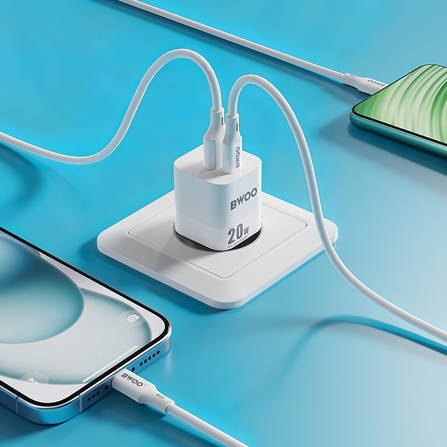 Netzwerk-Ladegerät BWOO BO-CDA156, 20W, 3A, 1 x USB-A - 1 x USB-C, Weiß