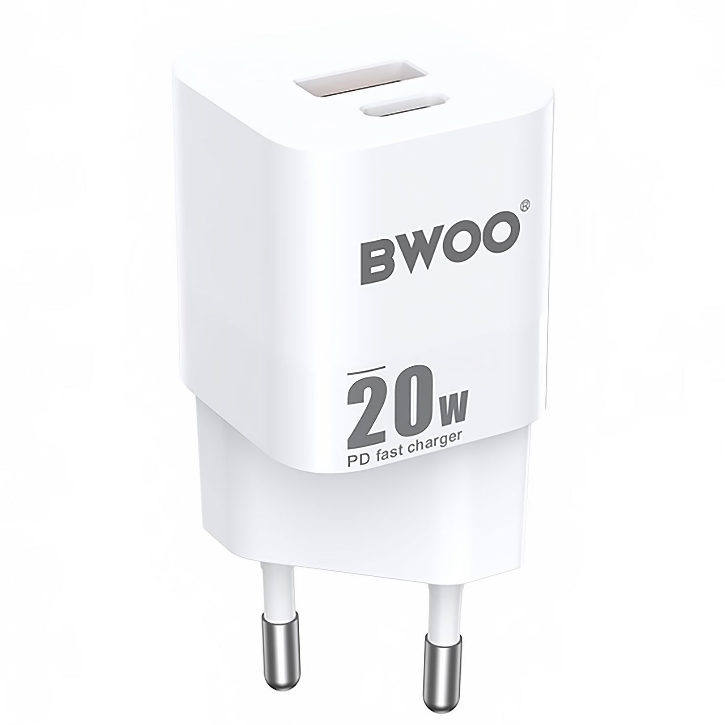 Netzwerk-Ladegerät BWOO BO-CDA156, 20W, 3A, 1 x USB-A - 1 x USB-C, Weiß