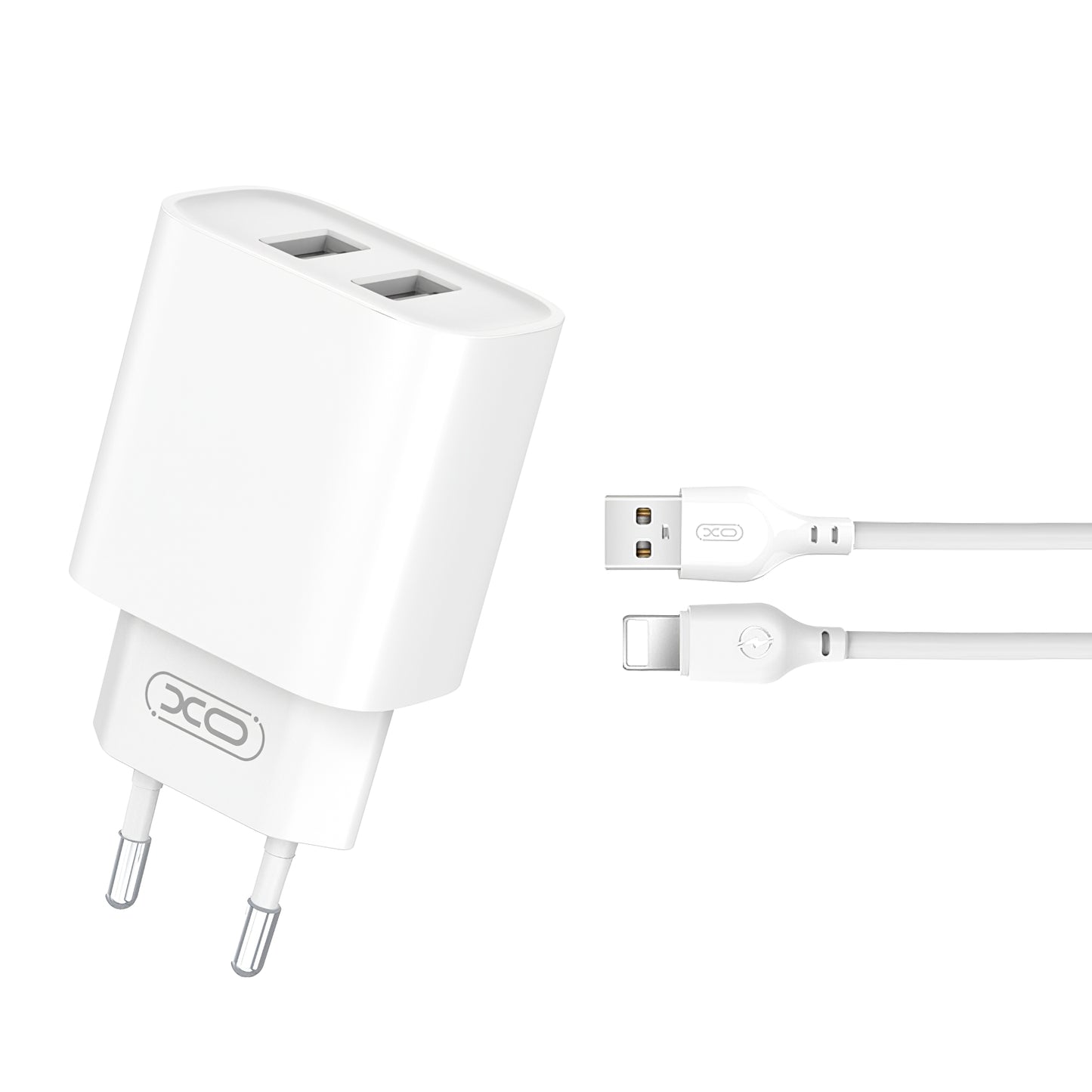 Network Charger with Lightning Cable XO Design CE02C, 10.5W, 2.1A, 2 x USB-A, White