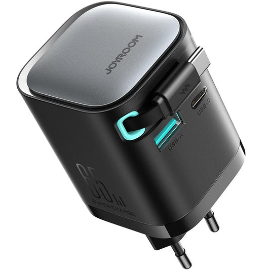 Joyroom JR-TCL02 USB-C Cabled Network Charger JR-TCL02, 65W, 3A, 1 x USB-A - 1 x USB-C, Black