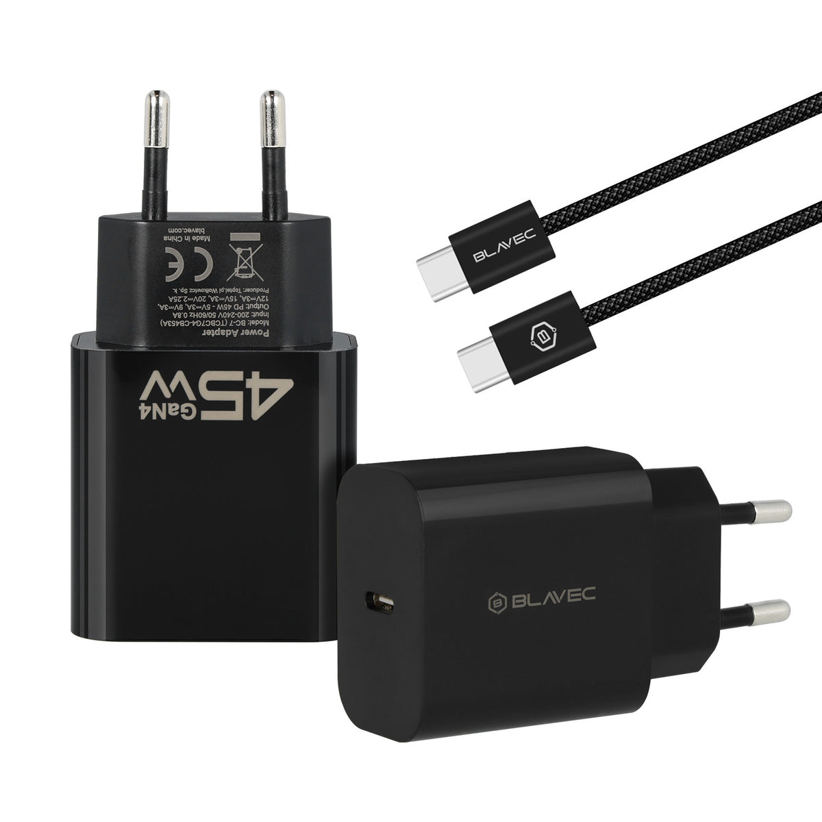 Netzladegerät mit USB-C Kabel Blavec BC-7, 45W, 3A, 1 x USB-C, Schwarz