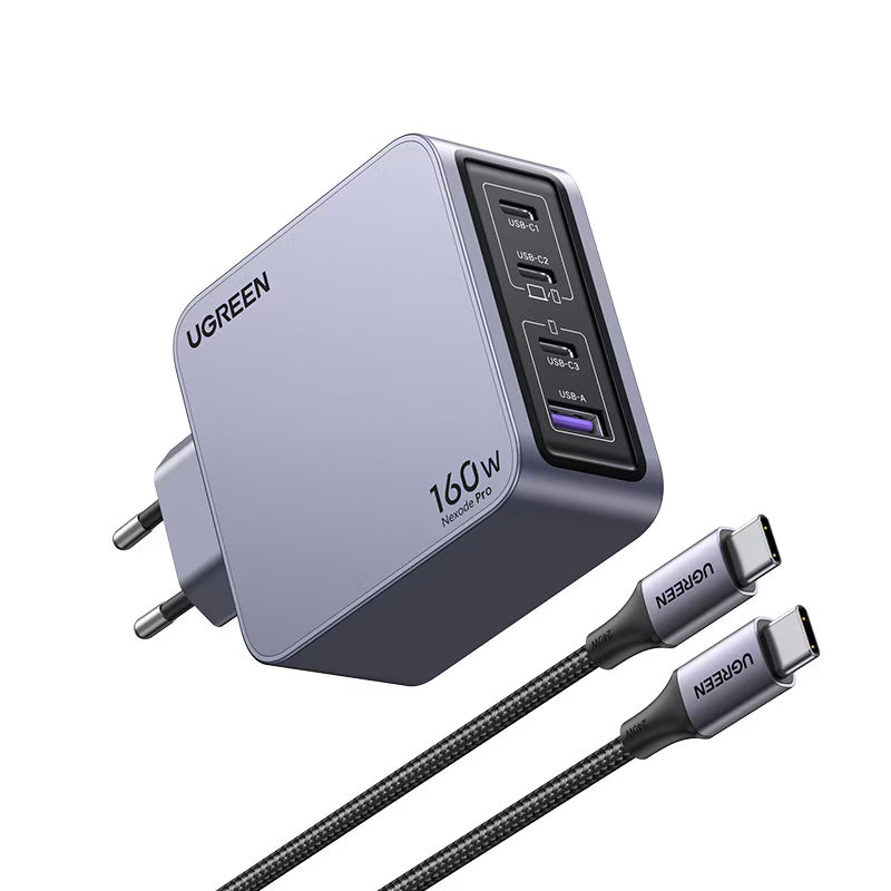 Netzladegerät mit USB-C Kabel UGREEN X763 Nexode Pro, 160W, 3.25A, 1 x USB-A - 3 x USB-C, Grau