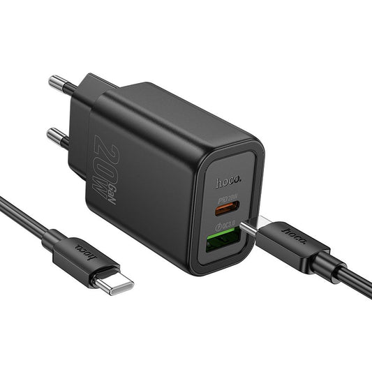 Netzladegerät mit Lightning-Kabel HOCO N61, 20W, 3A, 1 x USB-A - 1 x USB-C, Schwarz