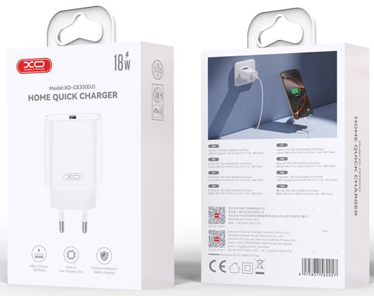 Netzladegerät mit Lightning-Kabel XO Design CE33, 18W, 3A, 1 x USB-A, Weiß