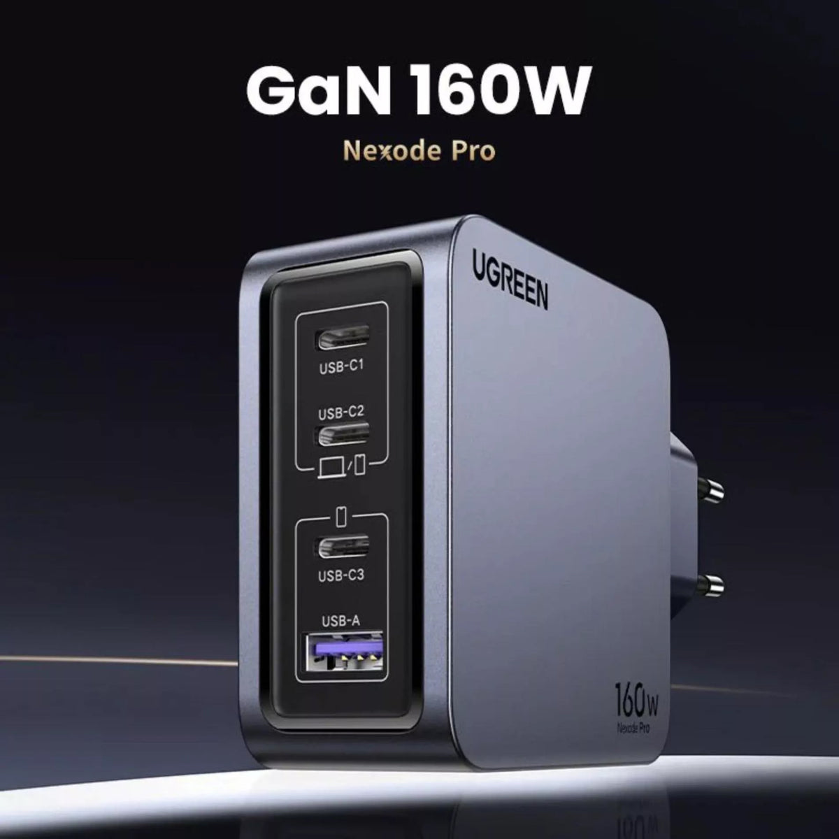 Netzladegerät mit USB-C Kabel UGREEN X763 Nexode Pro, 160W, 3.25A, 1 x USB-A - 3 x USB-C, Grau