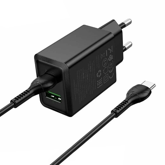 Netzladegerät mit USB-C Kabel HOCO N71, 30W, 3A, 1 x USB-A - 1 x USB-C, Schwarz