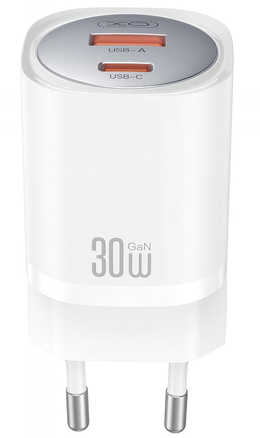 Netzladegerät mit Lightning-Kabel XO Design CE21, 30W, 3A, 1 x USB-A - 1 x USB-C, Weiß
