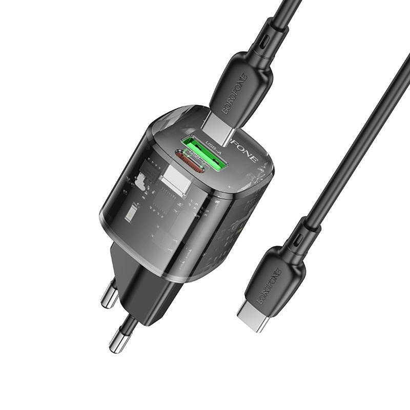 Netzladegerät mit USB-C Kabel Borofone BN17 Sunlight, 20W, 3A, 1 x USB-A - 1 x USB-C, Schwarz
