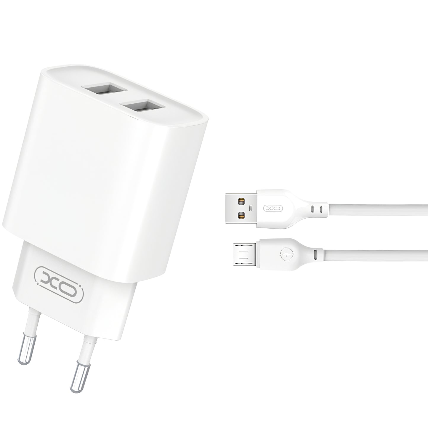 Netzwerk-Ladegerät mit microUSB-Kabel XO Design CE02C, 10.5W, 2.1A, 2 x USB-A, Weiß