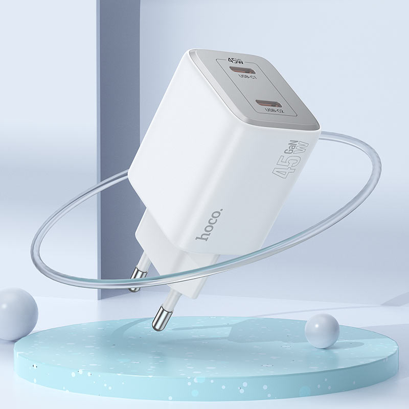 Netzwerk-Ladegerät mit Lightning-Kabel HOCO N42, 45W, 3A, 2 x USB-C, Weiß