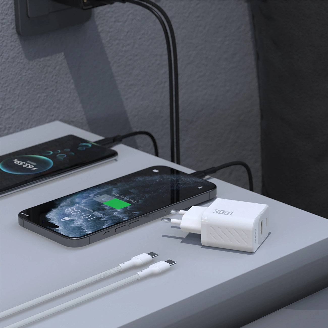 Netzladegerät mit USB-C Kabel Dudao A27TCEU, 30W, 1 x USB-A - 1 x USB-C, Schwarz