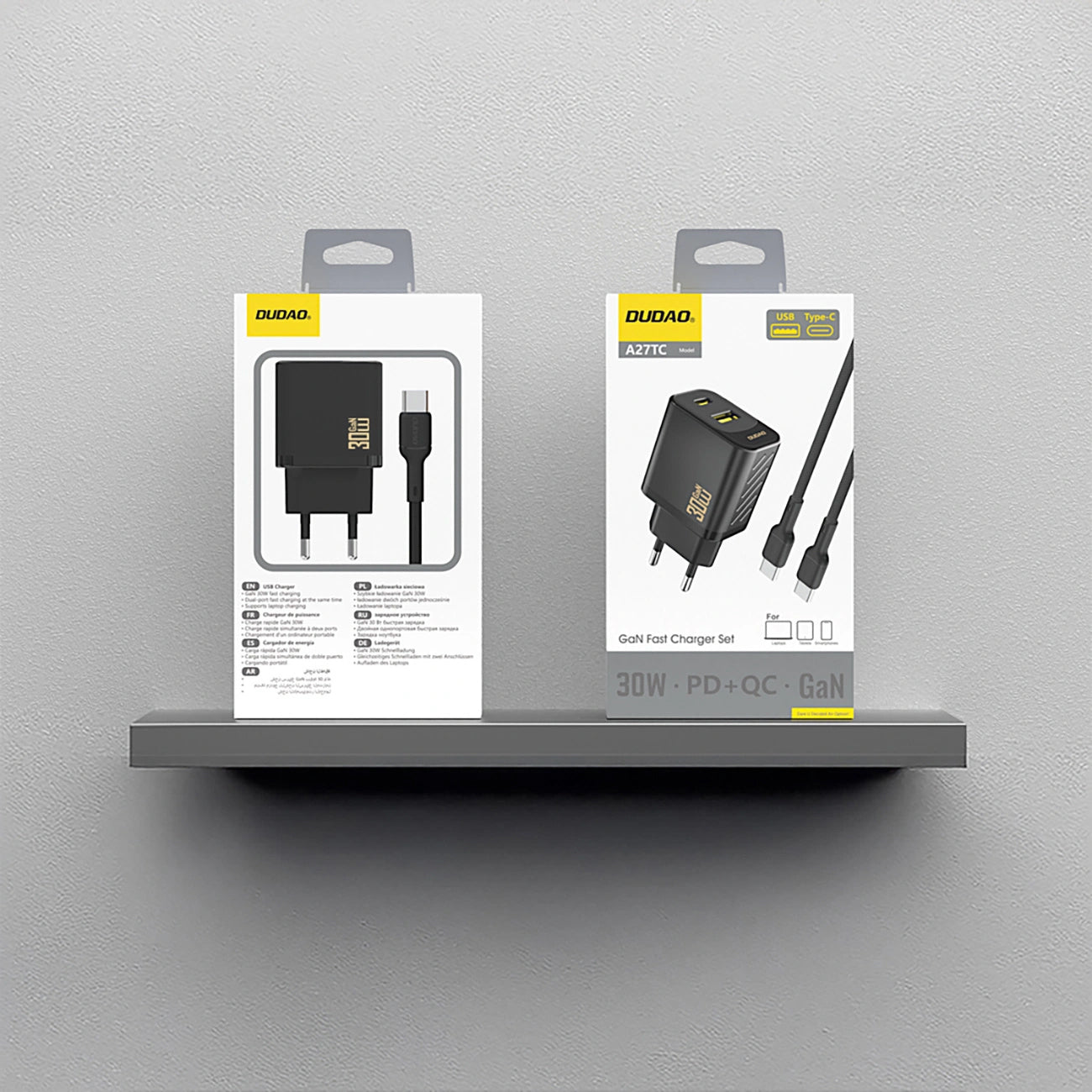 Netzladegerät mit USB-C Kabel Dudao A27TCEU, 30W, 1 x USB-A - 1 x USB-C, Schwarz