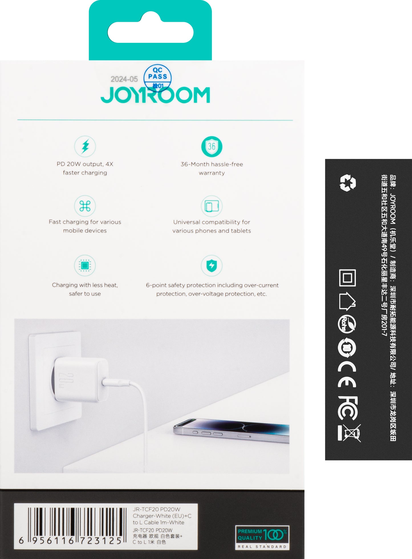 Netzladegerät mit Lightning-Kabel Joyroom JR-TCF20, 20W, 3A, 1 x USB-C, Weiß