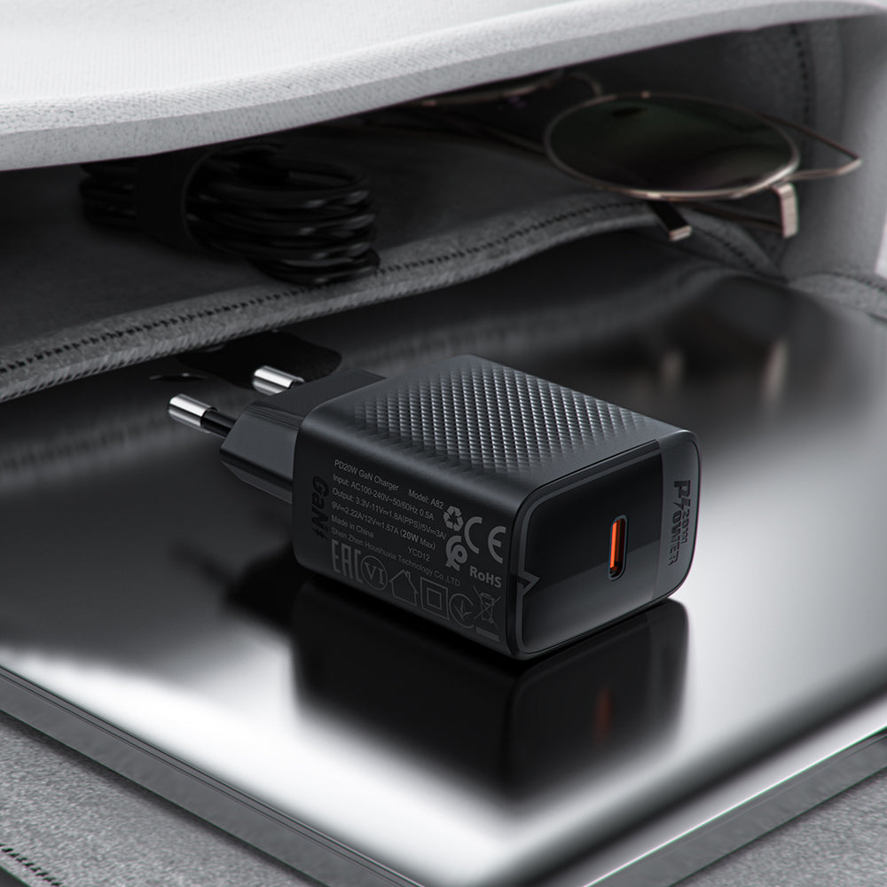 Netzladegerät mit USB-C Kabel Acefast A82, 20W, 3A, 1 x USB-C, Schwarz