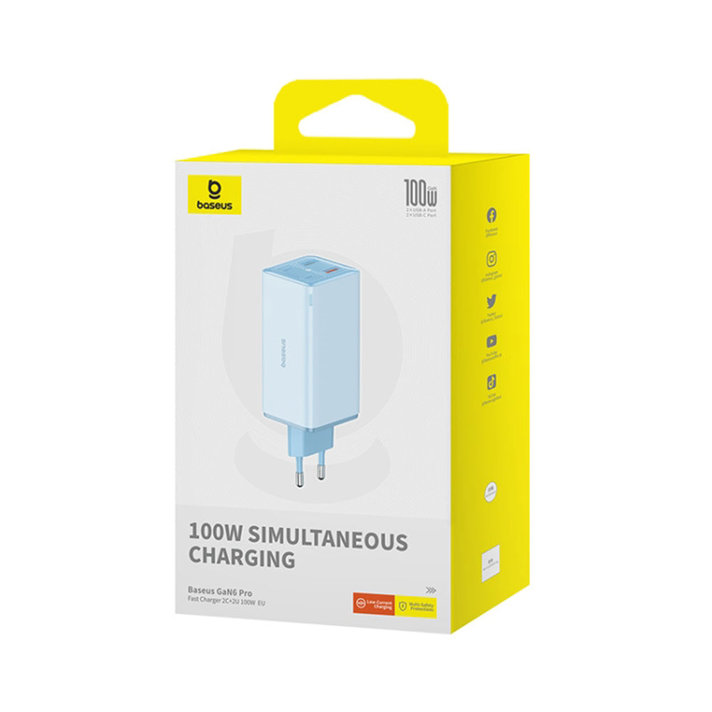 Netzladegerät mit USB-C Kabel Baseus GaN6 Pro, 100W, 3.25A, 2 x USB-A - 2 x USB-C, Blau P10162705312-00