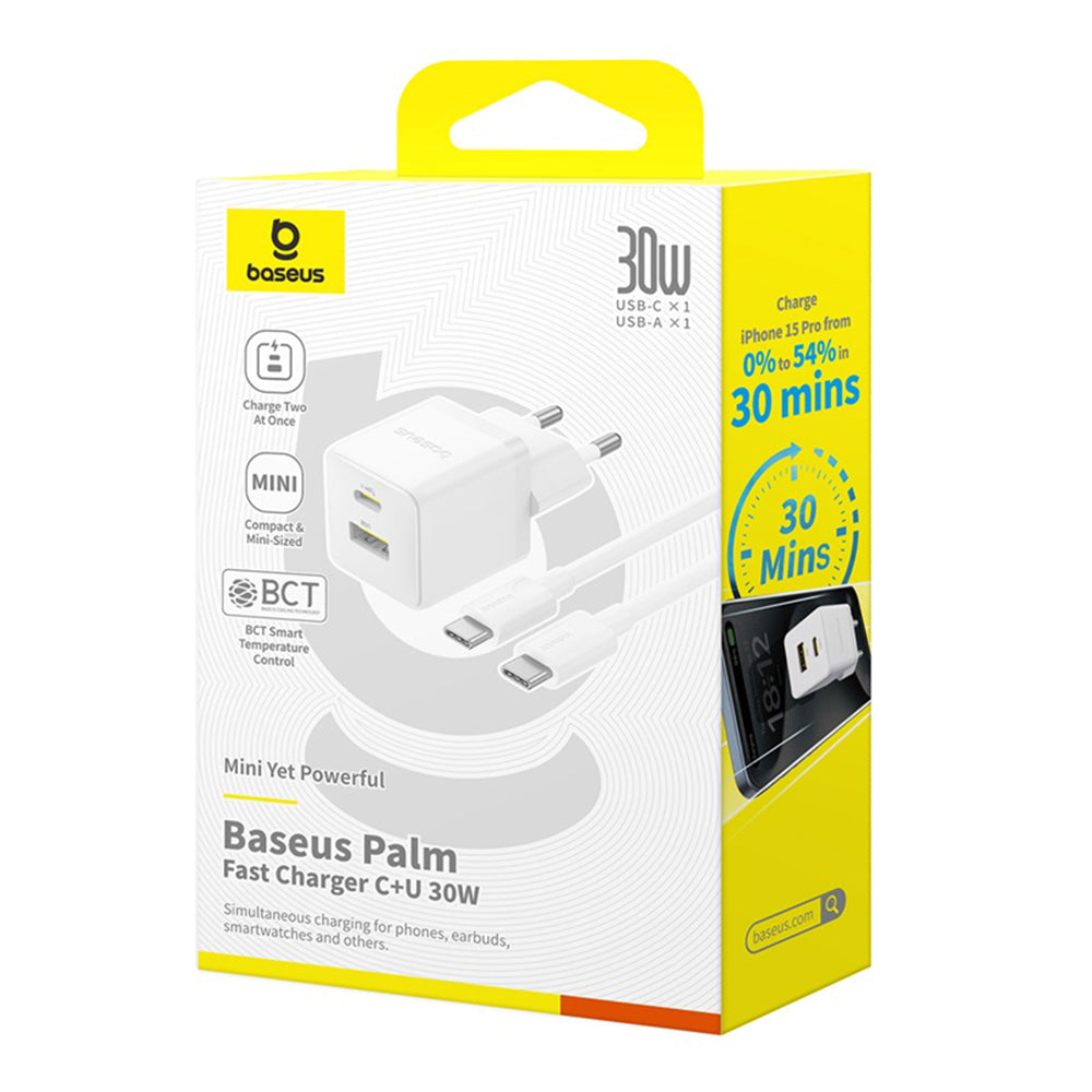 Netzladegerät mit USB-C Kabel Baseus Palm, 30W, 3A, 1 x USB-A - 1 x USB-C, Weiß P1011160A213-01