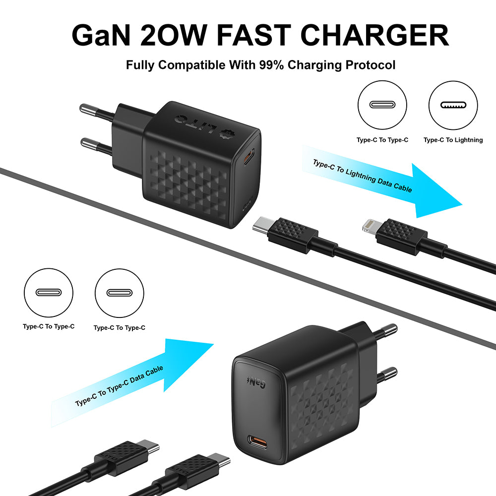 Netzladegerät mit USB-C Kabel Lito LC13T, 20W, 3A, 1 x USB-C, Schwarz