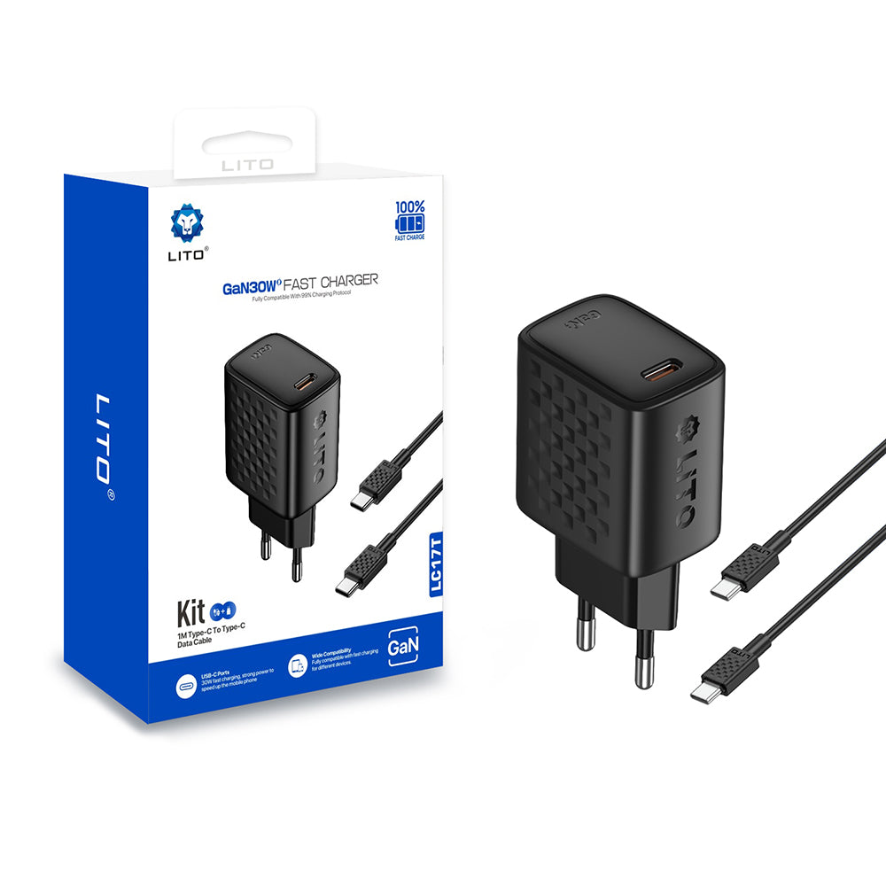 Netzladegerät mit USB-C Kabel Lito LC17T, 30W, 3A, 1 x USB-C, Schwarz