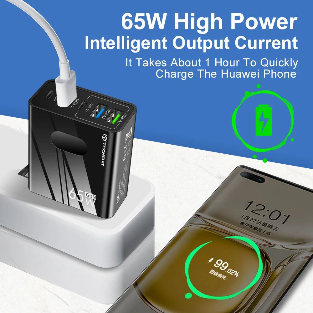 Netzladegerät mit USB-C Kabel Techsuit CHC1 PentaXPower, 25W, 3A, 3 x USB-A - 2 x USB-C, Weiß