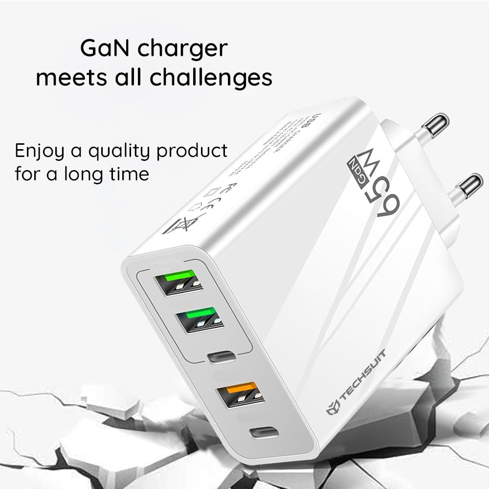Netzladegerät mit USB-C Kabel Techsuit CHC2 PentaXPower, 20W, 3A, 3 x USB-A - 2 x USB-C, Weiß