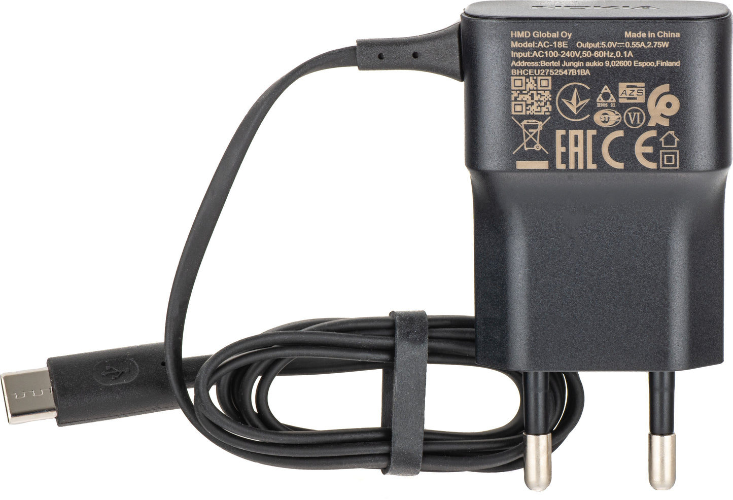 Netzladegerät mit Kabel USB-C HMD AC-18E, 2.75W, Schwarz SP60Z02Z1424S